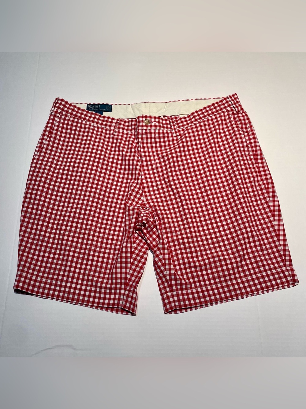 Polo Ralph Lauren Red White Gingham Cotton Shorts Preppy Golf Game Day 42T